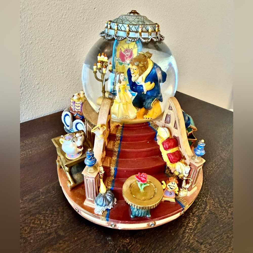 2 globes Beauty and the Beast Musical Snow Globe used no box.retail $800